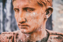 Ceramic Bust Of An Antique Roman Characther, Italian Terracotta