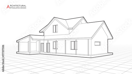  Modern  house  building vector Architectural drawings  3d  