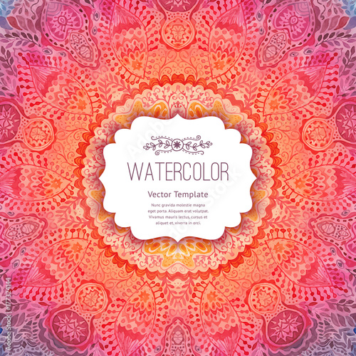 Watercolor mandala, lace ornament made of round pattern in oriental style Canvas Print