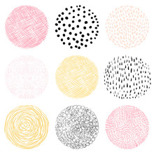 Vector Hand Drawn Circles With Lines, Dots And Scribbles For Labels And Graphic Design - Abstract Geometric Shapes