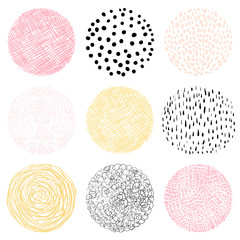 Fototapete - Vector hand drawn circles with lines, dots and scribbles for labels and graphic design - abstract geometric shapes