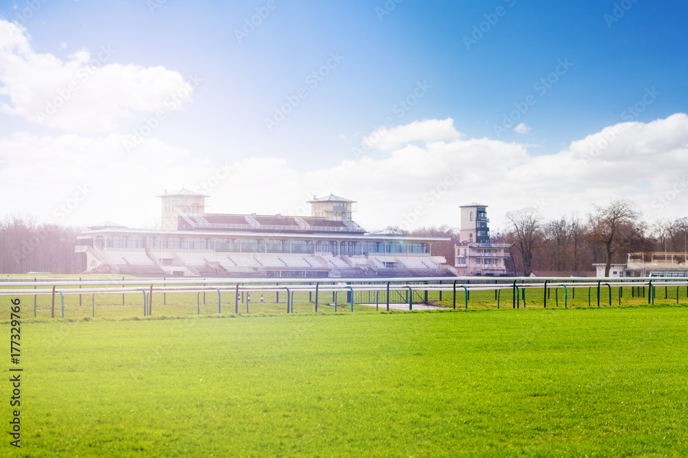 Chantilly racecourse with stands at sunny day - obrazy, fototapety, plakaty 
