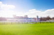 Chantilly racecourse with stands at sunny day