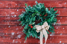 Christmas Wreath With Snow Flurry