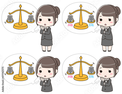 2つの会社を天秤にかける女性 セット Stock Vector Adobe Stock