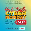 © mnaufal design - Cyber Monday Super Sale. Up to 50% off Big Sale Sidebar Banner, Poster, Sticker, Badge Advertising Promotion with Price Tag Label Element & Voucher Coupon Gift Code. Fresh Gradient Background Color