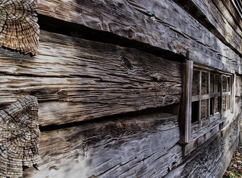 Antique Log Cabin Closeup Of Logs And Window Buy This Stock
