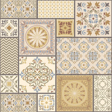 Vector Abstract Seamless Patchwork Pattern With Geometric And Floral Ornaments, Stylized Flowers, Dots And Lace.