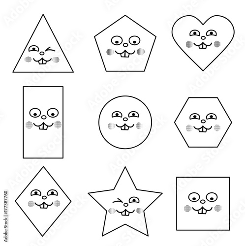 Learning Set Of Smiling Basic Geometric Shapes Educational Coloring Page For Children Stock Vector Adobe Stock