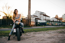 Attractive Girl Motorcycle Rider Posing
