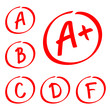 Grade results. Hand drawn vector set of grades. Red notes.