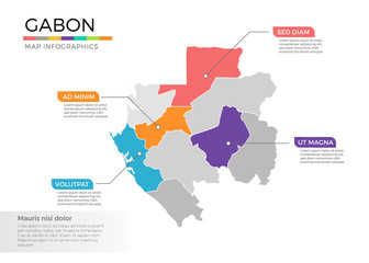  Gabon map infographics vector template with regions and pointer marks