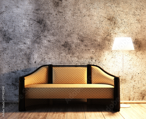 Nostalgisches Gelbes Sofa Vor Betonwand Mit Stehlampe Auf Holzboden Buy This Stock Illustration And Explore Similar Illustrations At Adobe Stock Adobe Stock