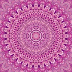Poster - Pink abstract bohemian mandala ornament background - round symmetry vector pattern design from concentric oval shapes