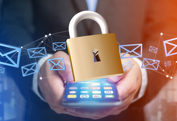 Poster - Padlock security connection isolated on a color background - 3d rendering