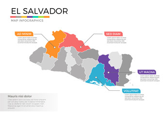  El Salvador map infographics vector template with regions and pointer marks