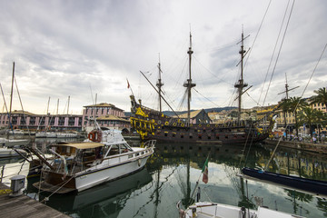 The Neptune, a ship replica of a 17th-century Spanish galleon built in 1985 for Roman Polanski's film Pirates. Currently an attraction in the port of Genoa, Italy