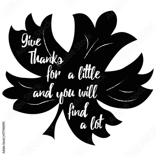 Vector Card With Hand Drawn Black Oak Leave And Thanksgiving
