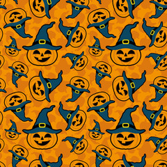 Sticker - Orange background with Halloween pumpkin.