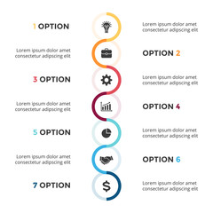 Wall Mural - Vector arrows semicircles timeline infographic, diagram chart, graph presentation. Business progress concept with 7 options, parts, steps, processes.