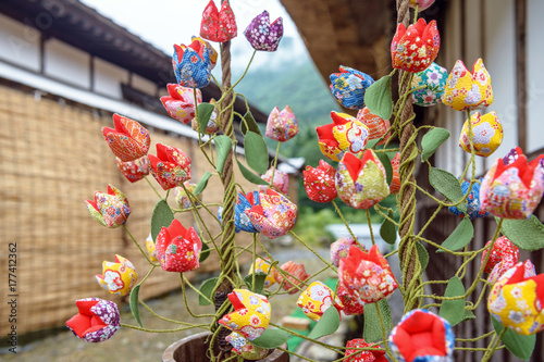 大内宿 軒下のちりめん花飾り Stock Photo Adobe Stock