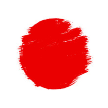 Japan Flag Asian Style Red Grunge Sun Symbol Isolated On White Background. Hand Drawn Brush Strokes