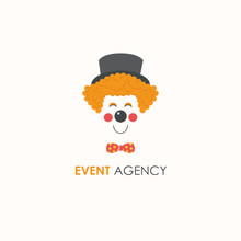 Smiling Clown Face Line Logo Design Template.