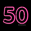 Neon light effect celebrating, anniversary of number 50th year anniversary, neon pink for invitation card, backdrop, label or stationary