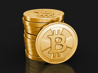 Poster - Golden bitcoin. Image with clipping path
