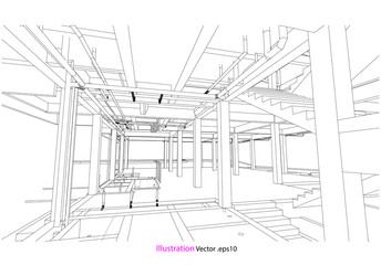 Wall Mural - construction building drawing vector model concept