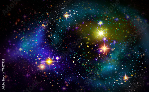 Zdjęcie XXL Nocne niebo z kolorowymi gwiazdami.