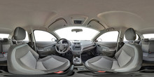 Full 360 By 180 Degree Seamless Equirectangular Equidistant Spherical Panorama In Interior Of Prestige Modern Car Ravon White Background. Skybox For Vr Ar Content