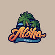 Colourful Aloha typography with palm tree .Aloha lettering logo. Illustration for print on T-shirt