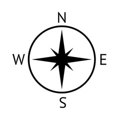 Fototapete - Flat simple compass isolated on white background. Black color outline navigator icon in the cartoon style. Vector compass illustration. Symbol of navigation in space and around the world.