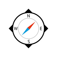 Fototapete - Flat simple compass isolated on white background. Black color outline navigator icon in the cartoon style. Vector compass illustration. Symbol of navigation in space and around the world.