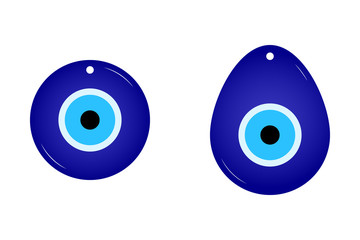 Fototapete - Flat simple amulet isolated on white background. Blue color icon of cute talismans in the cartoon style. Vector illustration. Image of Fatima's Eye. Amulet from evil eye. Nazar. Magic Item, Attribute.