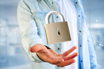 Poster - Padlock security connection isolated on a color background - 3d rendering
