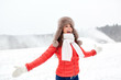 © Syda Productions - happy woman in winter fur hat having fun outdoors