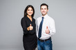 © F8  \ Suport Ukraine - Business people who have their thumbs up on gray background