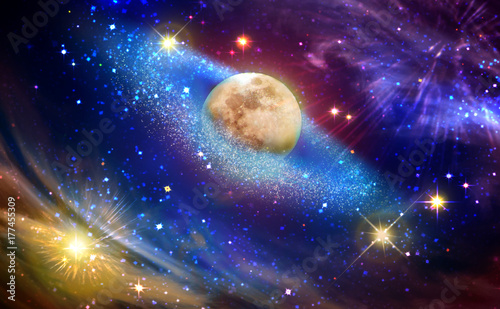 Zdjęcie XXL Pełnia księżyca z gwiazdą na ciemnym nocnym niebie.