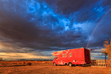 The Sun Sets Before A Storm At Slab City, California