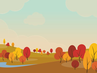 autumn landscape background with yellow trees in fields and hills