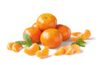 Unpeeled ripe tangerines, mandarines, clementines with slices isolated on white background