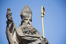 St. Augustinus Or Augustine Of Hippo Statue For Czechia People And Foreigner Travelers Visit At Charles Bridge