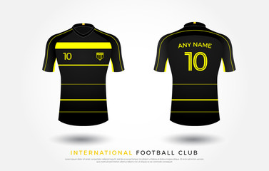 Wall Mural - soccer t-shirt design uniform set of soccer kit. football jersey template for football club. yellow and black color, front and back view shirt mock up. Vector Illustration