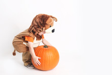 Adorable Toddler Dressed Up In Lion Halloween Costume
