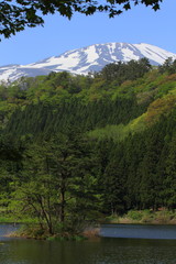 Wall Mural - 初夏の鳥海山　残雪の山頂　数河池より望む Mt.Chokai / Sakata, Yamagata, Japan