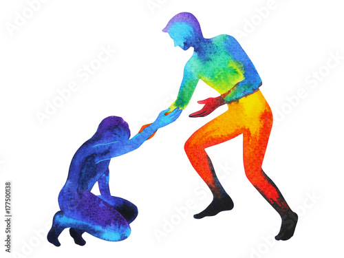 Power Man Give Hand Help Sad Man Love Powerful Watercolor Painting Buy This Stock Illustration And Explore Similar Illustrations At Adobe Stock Adobe Stock