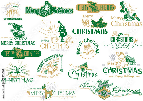 Merry Christmas Typography Set - Logo or Emblems or Text Design for Banners a...
