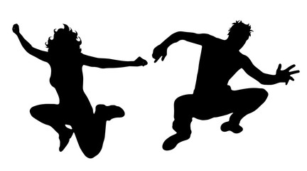 Poster - Vector silhouette of people who jump on white background.